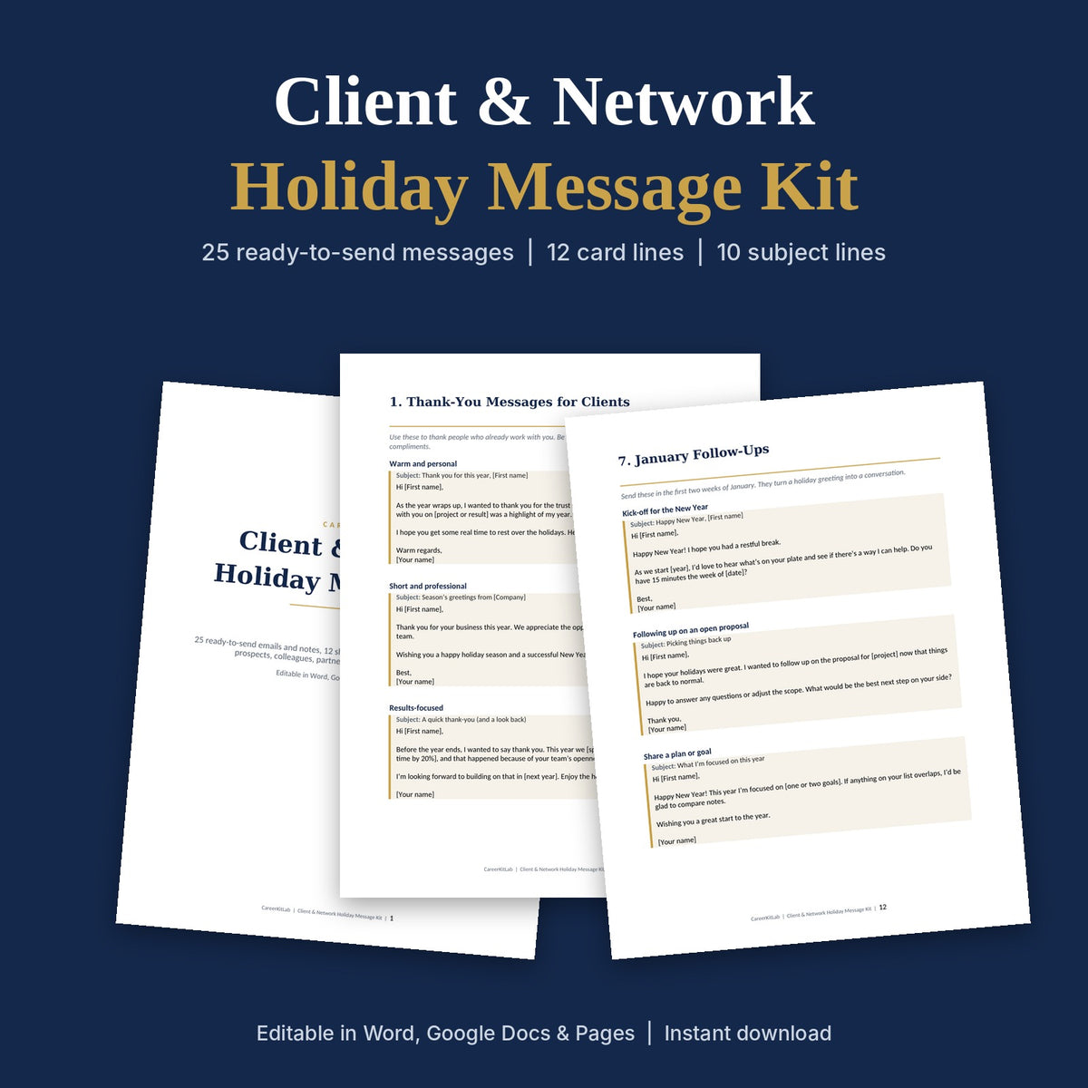 Client & Network Holiday Message Kit | 25 Holiday Emails, LinkedIn Notes & Card Lines